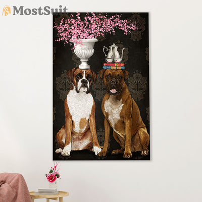 Funny Cute Boxer Poster | Two Funny Dogs | Wall Art Gift for Brindle Boxador Puppies Lover
