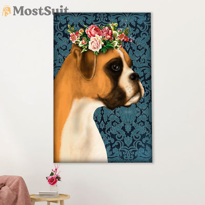 Funny Cute Boxer Poster | Flower Dog | Wall Art Gift for Brindle Boxador Puppies Lover