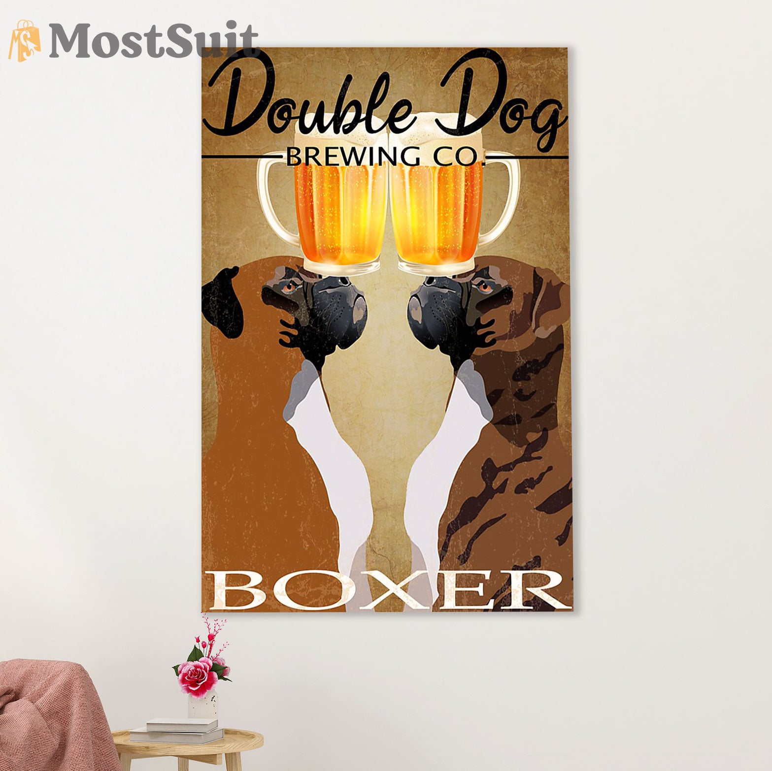 Funny Cute Boxer Canvas Wall Art Prints | Double Dog Brewing | Gift for Brindle Boxador Dog Lover