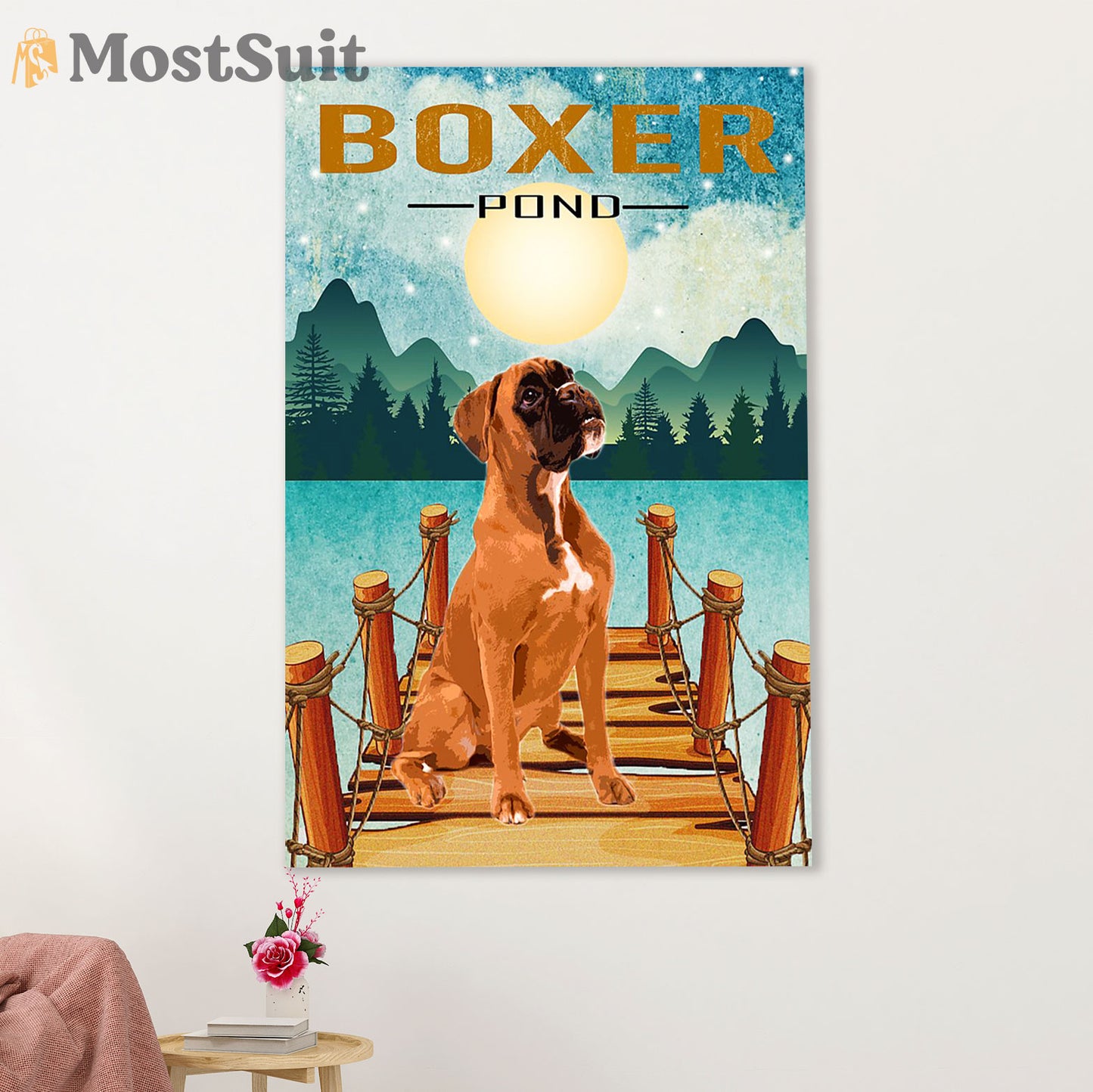 Funny Cute Boxer Poster | Boxer Pond | Wall Art Gift for Brindle Boxador Puppies Lover