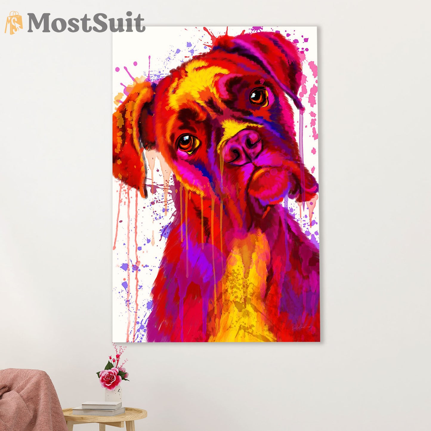 Funny Cute Boxer Canvas Wall Art Prints | Watercolor Dog Painting | Gift for Brindle Boxador Dog Lover
