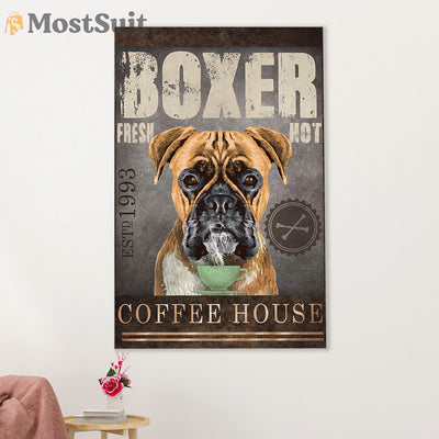 Funny Cute Boxer Canvas Wall Art Prints | Dog Coffee House | Gift for Brindle Boxador Dog Lover