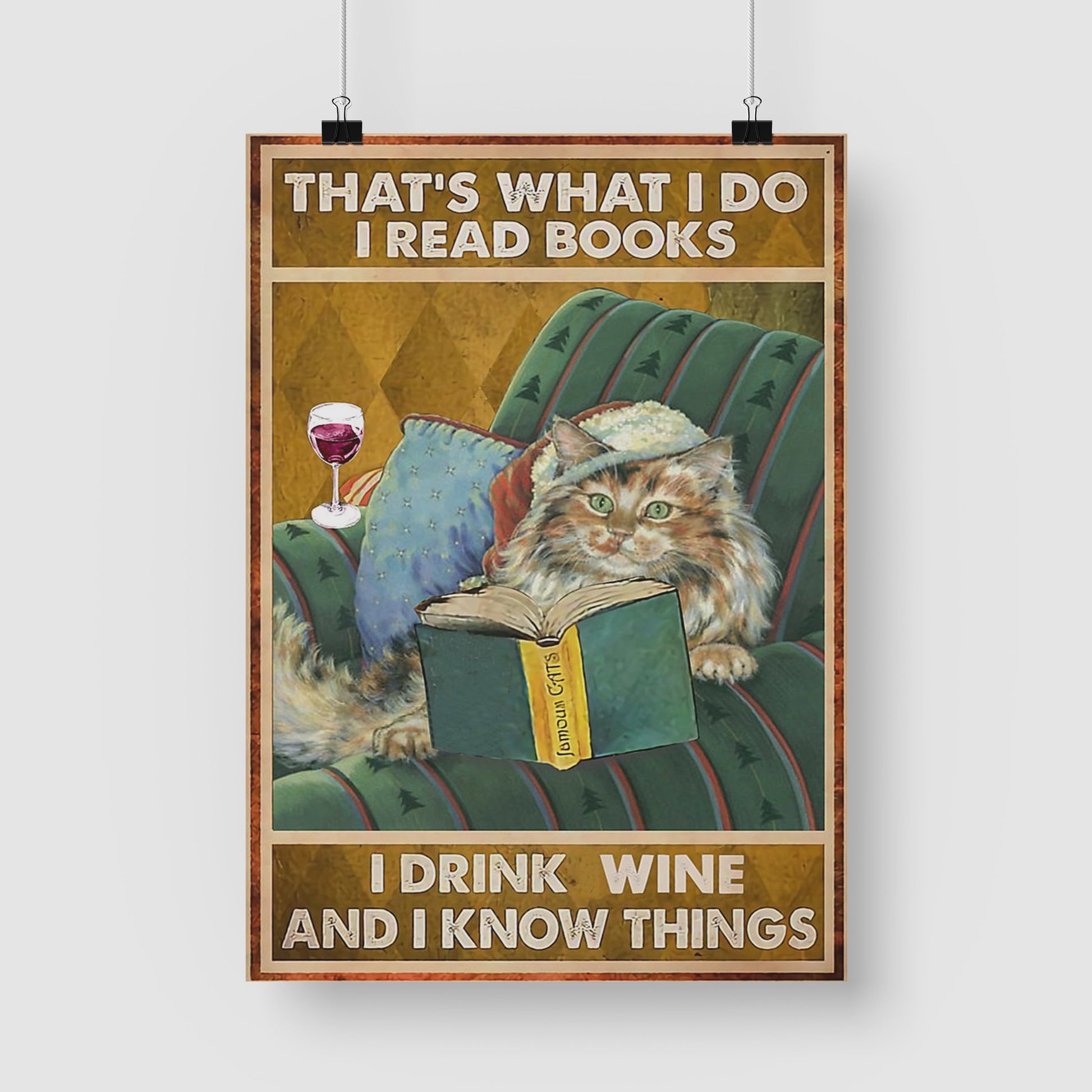 Cat Wine Books Canvas Prints That's What I Do I Read Book I Drink Wine Vintage Wall Art Gifts Vintage Home Wall Decor Canvas - Mostsuit