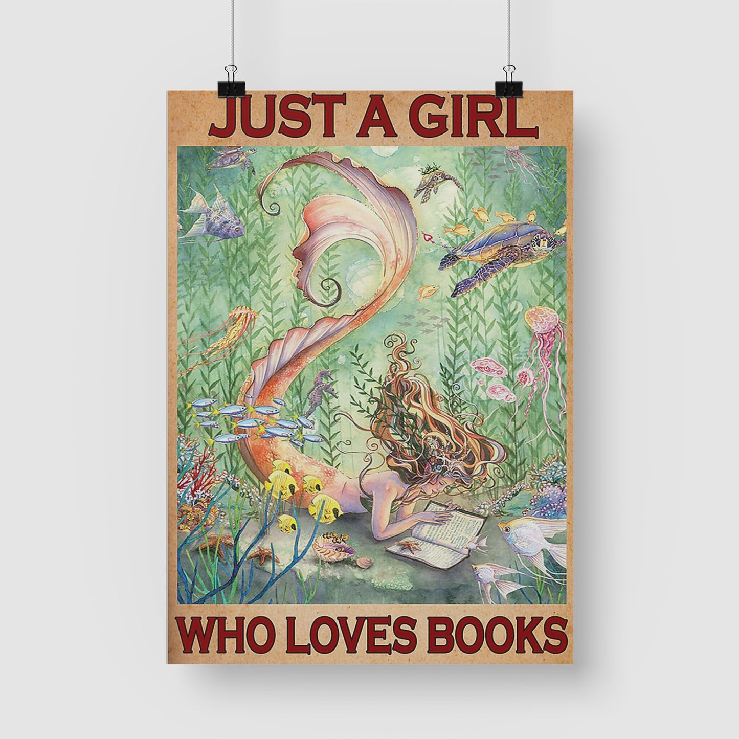 Mermaid Book Canvas Prints Just A Girl Who Loves Books Vintage Wall Art Gifts Vintage Home Wall Decor Canvas - Mostsuit