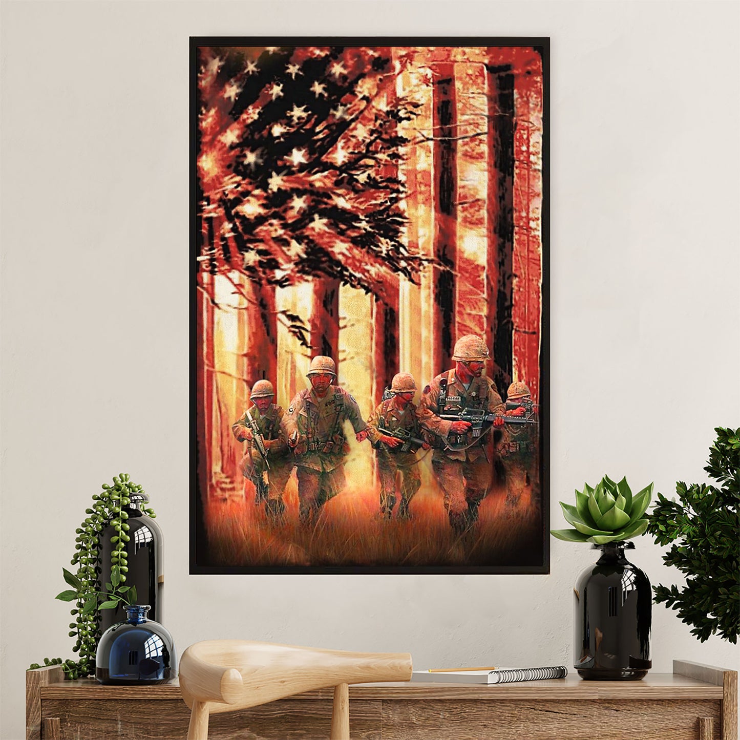 US Army Military Canvas Wall Art | US Flag Soldiers | American Independence Day Gift for Soldiers