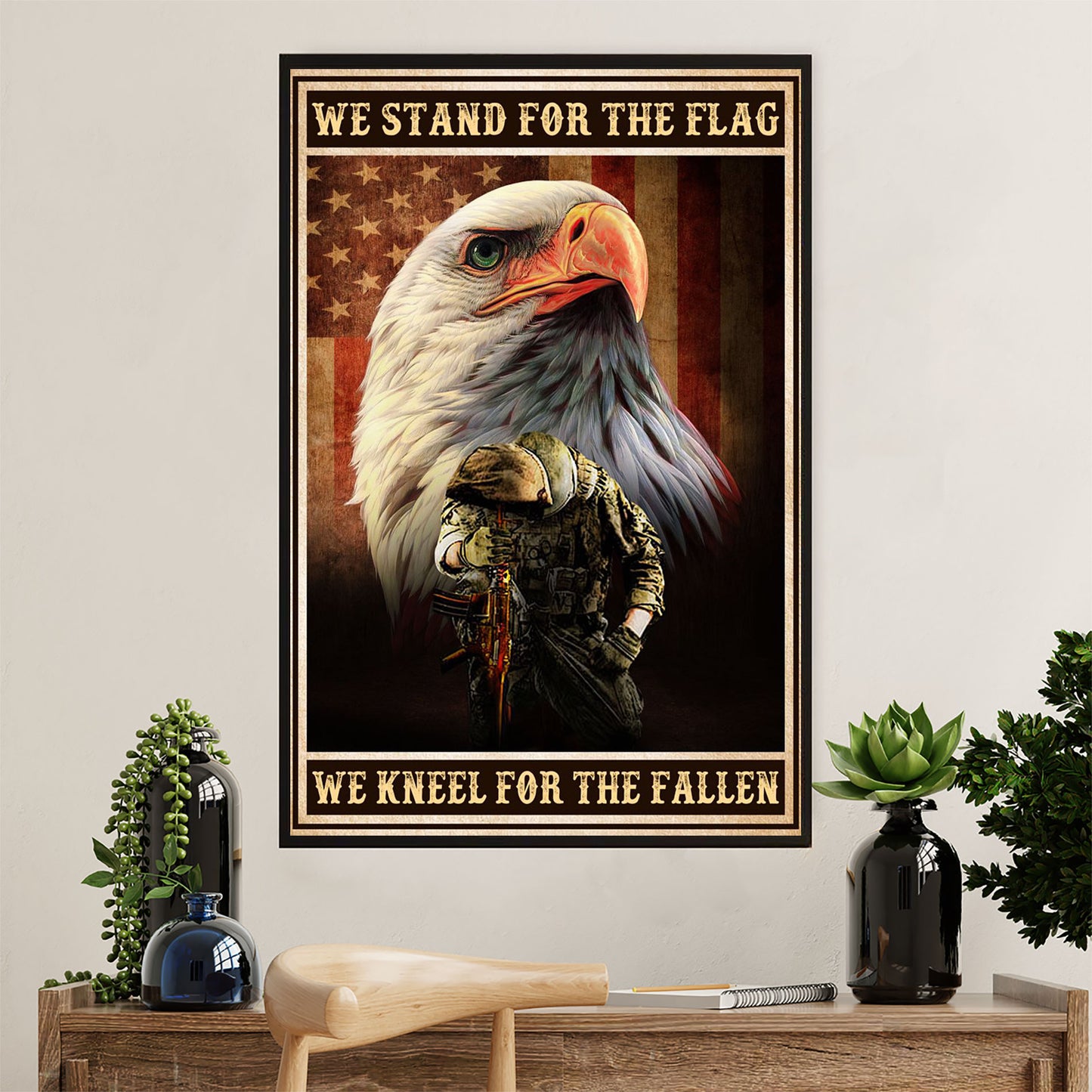 US Army Military Canvas Wall Art | Stand For The US Flag | American Independence Day Gift for Soldiers