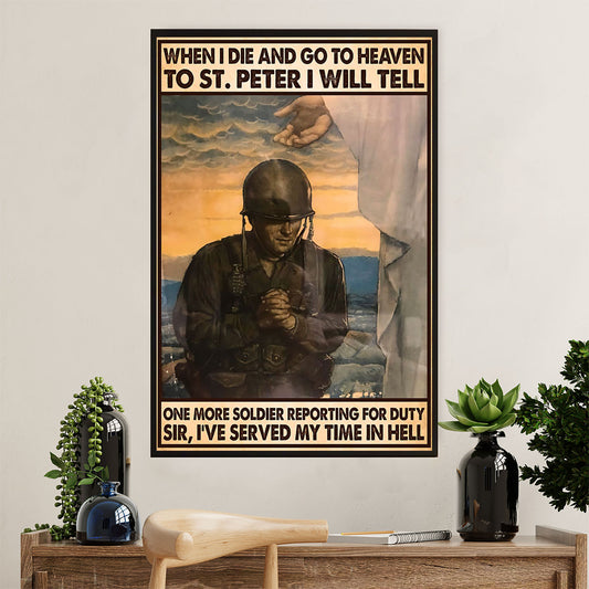 US Army Military Poster Wall Art | Soldier Goes To Heaven | American Independence Day Gift for Soldiers