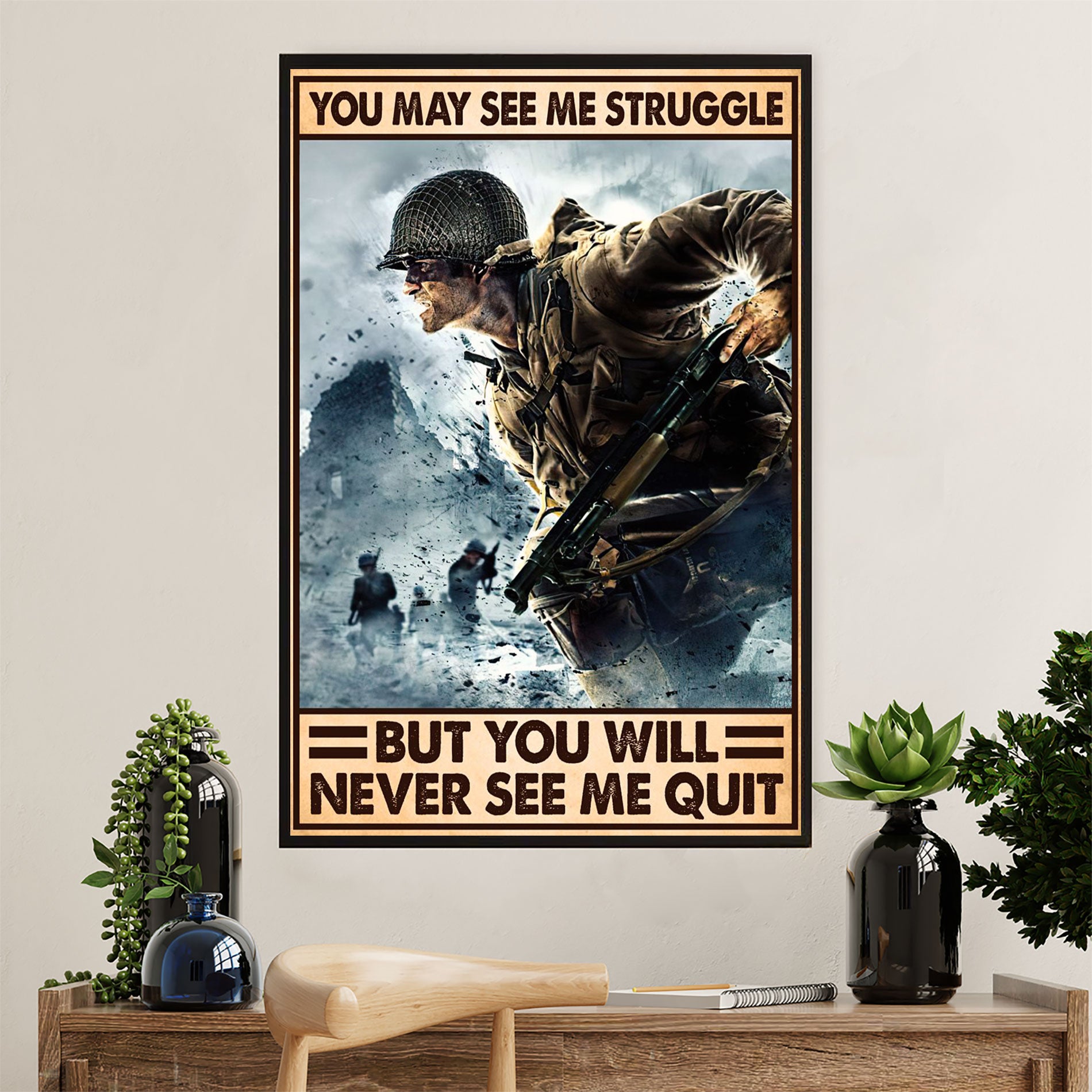 US Army Military Canvas Wall Art | Never See Me Quit | American Independence Day Gift for Soldiers