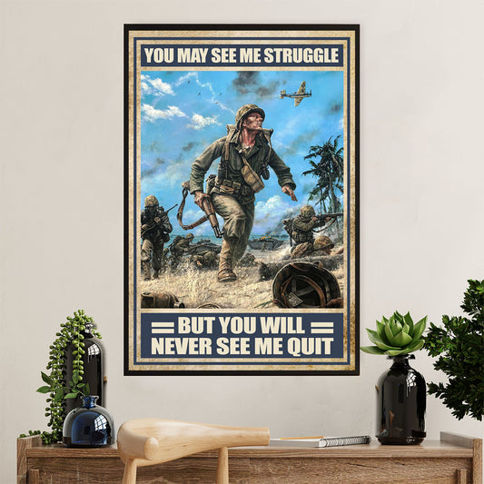 US Army Military Canvas Wall Art | Never See Me Quit | American Independence Day Gift for Soldiers