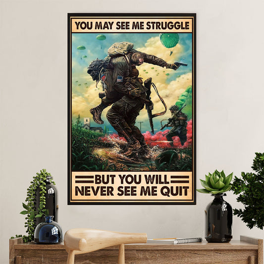 US Army Military Canvas Wall Art | Never See Me Quit | American Independence Day Gift for Soldiers