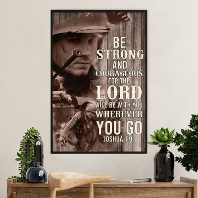 US Army Military Canvas Wall Art | Be Strong And Courageous | American Independence Day Gift for Soldiers