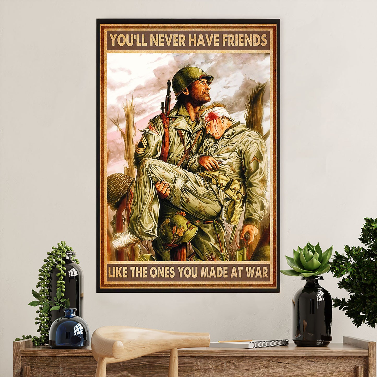 US Army Military Poster Wall Art | Friends At War | American Independence Day Gift for Soldiers