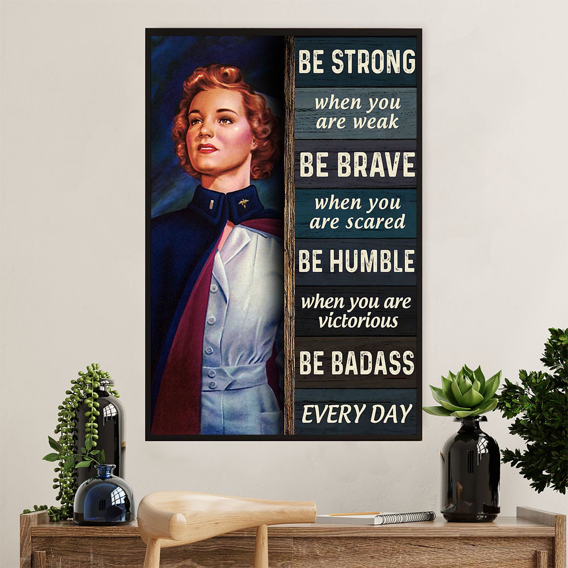 US Army Military Poster Wall Art | Woman Be Strong Be Brave | American Independence Day Gift for Soldiers