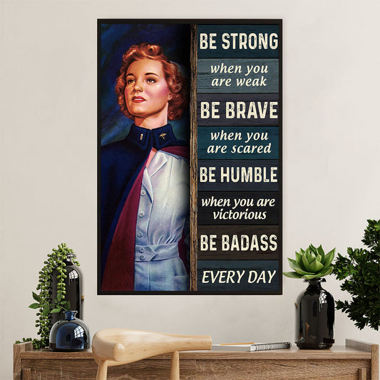 US Army Military Poster Wall Art | Woman Be Strong Be Brave | American Independence Day Gift for Soldiers