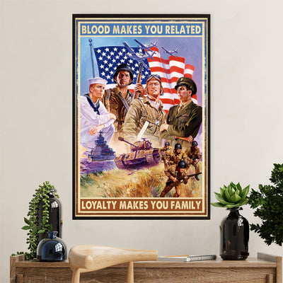 US Army Military Poster Wall Art | Blood Makes You Related | American Independence Day Gift for Soldiers