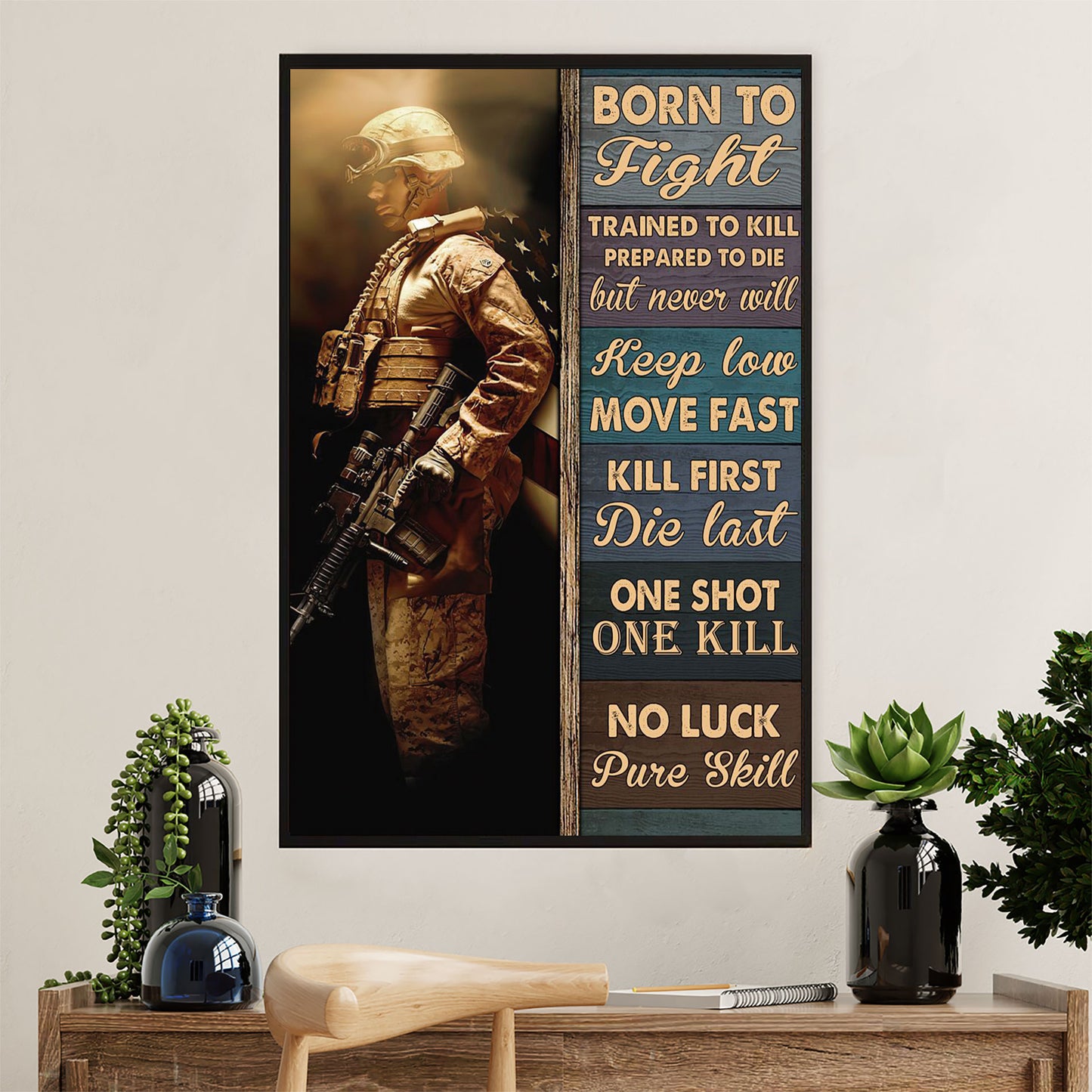 US Army Military Poster Wall Art | Born To Fight | American Independence Day Gift for Soldiers