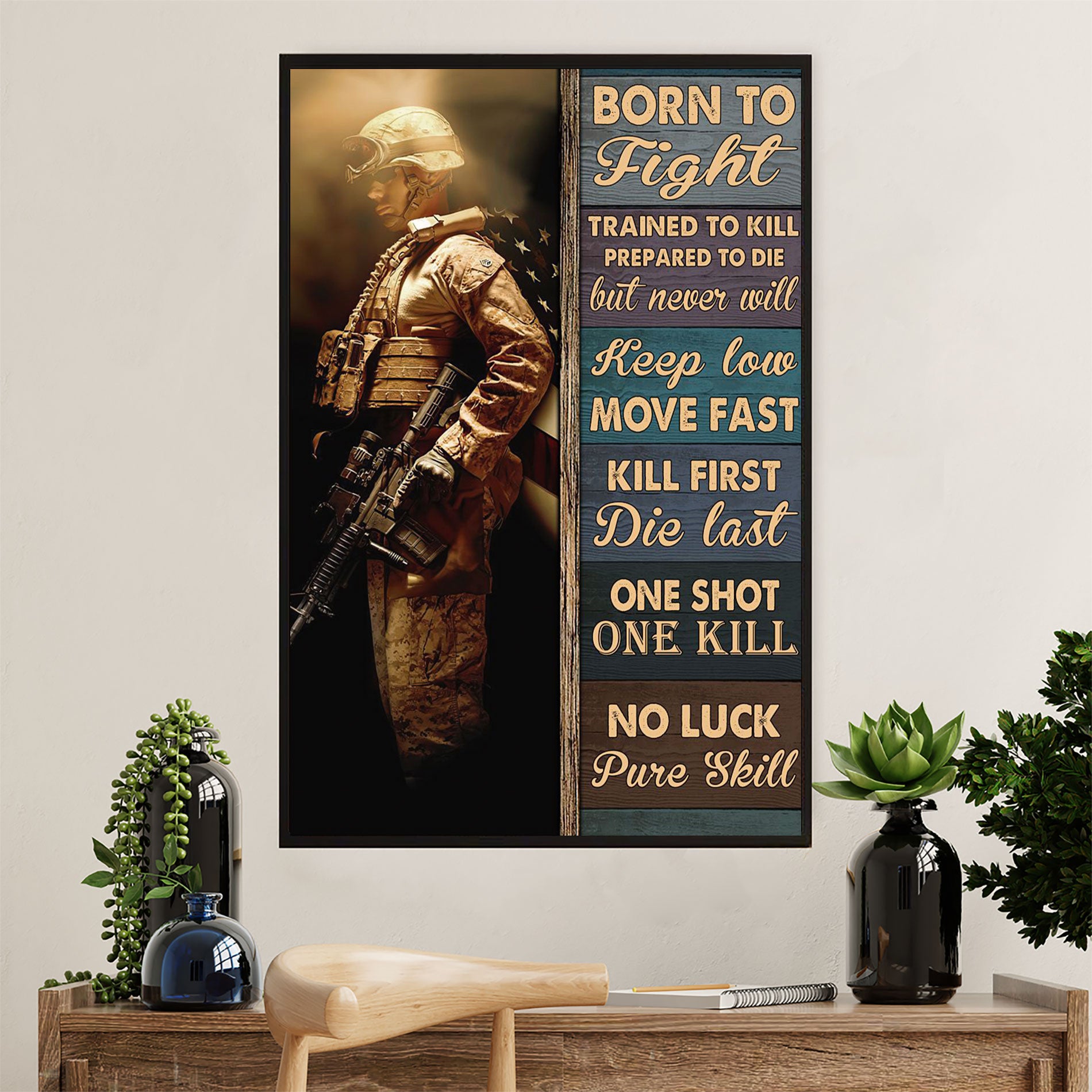 US Army Military Poster Wall Art | Born To Fight | American Independence Day Gift for Soldiers