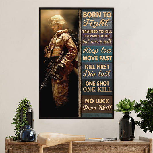 US Army Military Poster Wall Art | Born To Fight | American Independence Day Gift for Soldiers