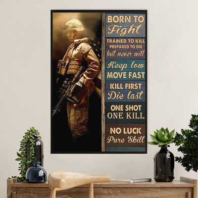 US Army Military Poster Wall Art | Born To Fight | American Independence Day Gift for Soldiers