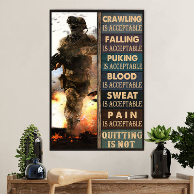 US Army Military Canvas Wall Art | Quitting Is Not Acceptable | American Independence Day Gift for Soldiers