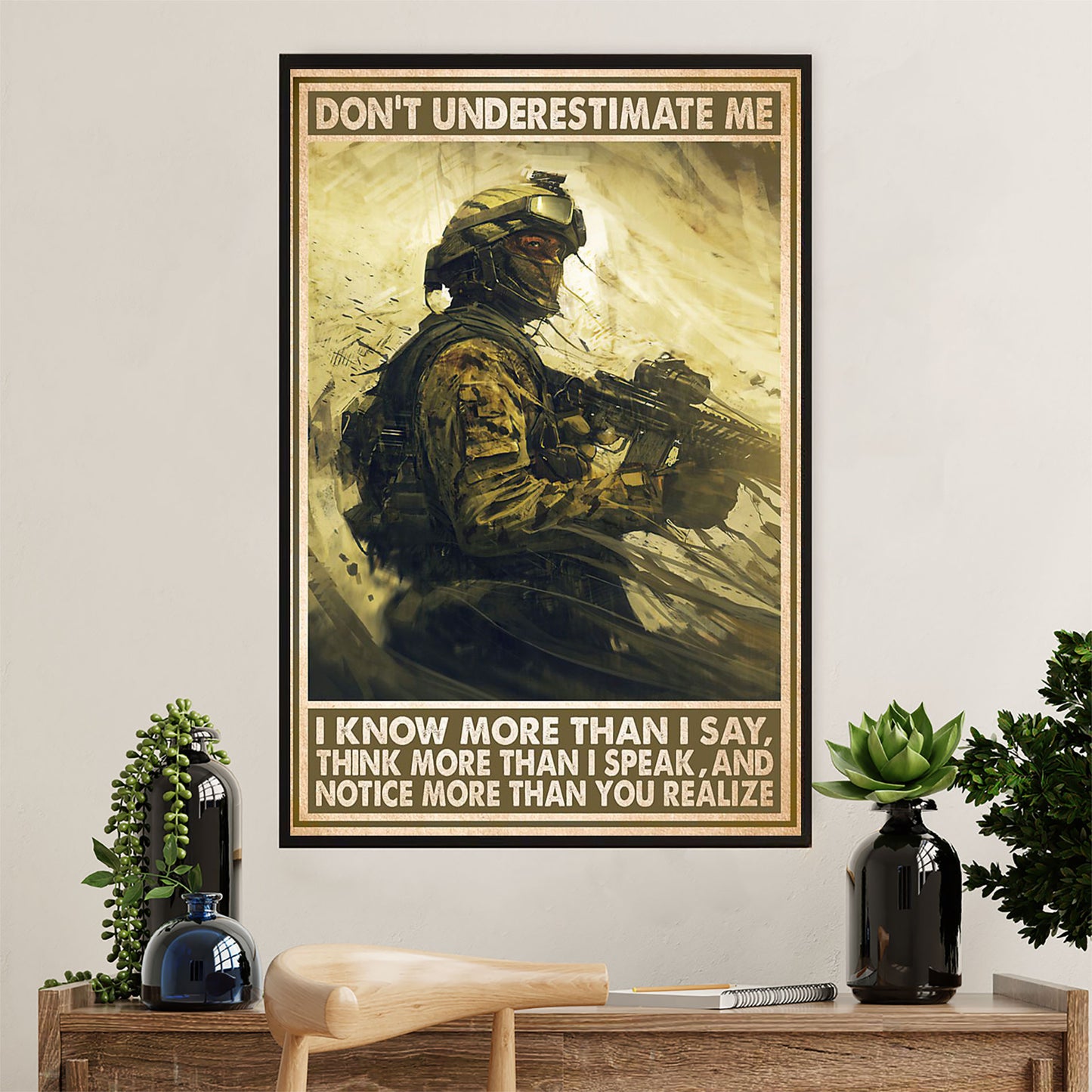 US Army Military Canvas Wall Art | Don't Underestimate Me | American Independence Day Gift for Soldiers