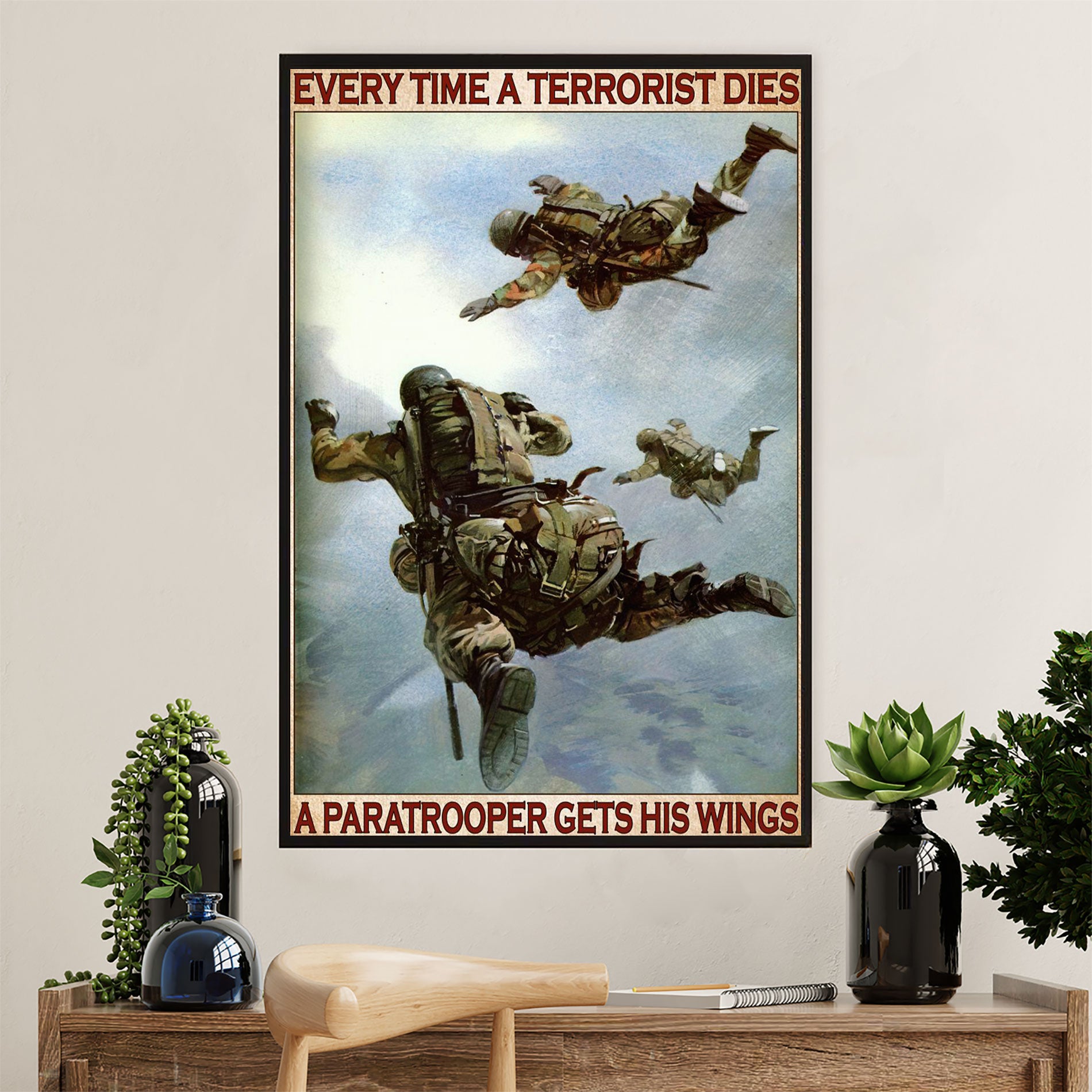 US Army Military Canvas Wall Art | Paratrooper Gets His Wings | American Independence Day Gift for Soldiers
