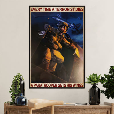 US Army Military Poster Wall Art | Paratrooper Gets His Wings | American Independence Day Gift for Soldiers