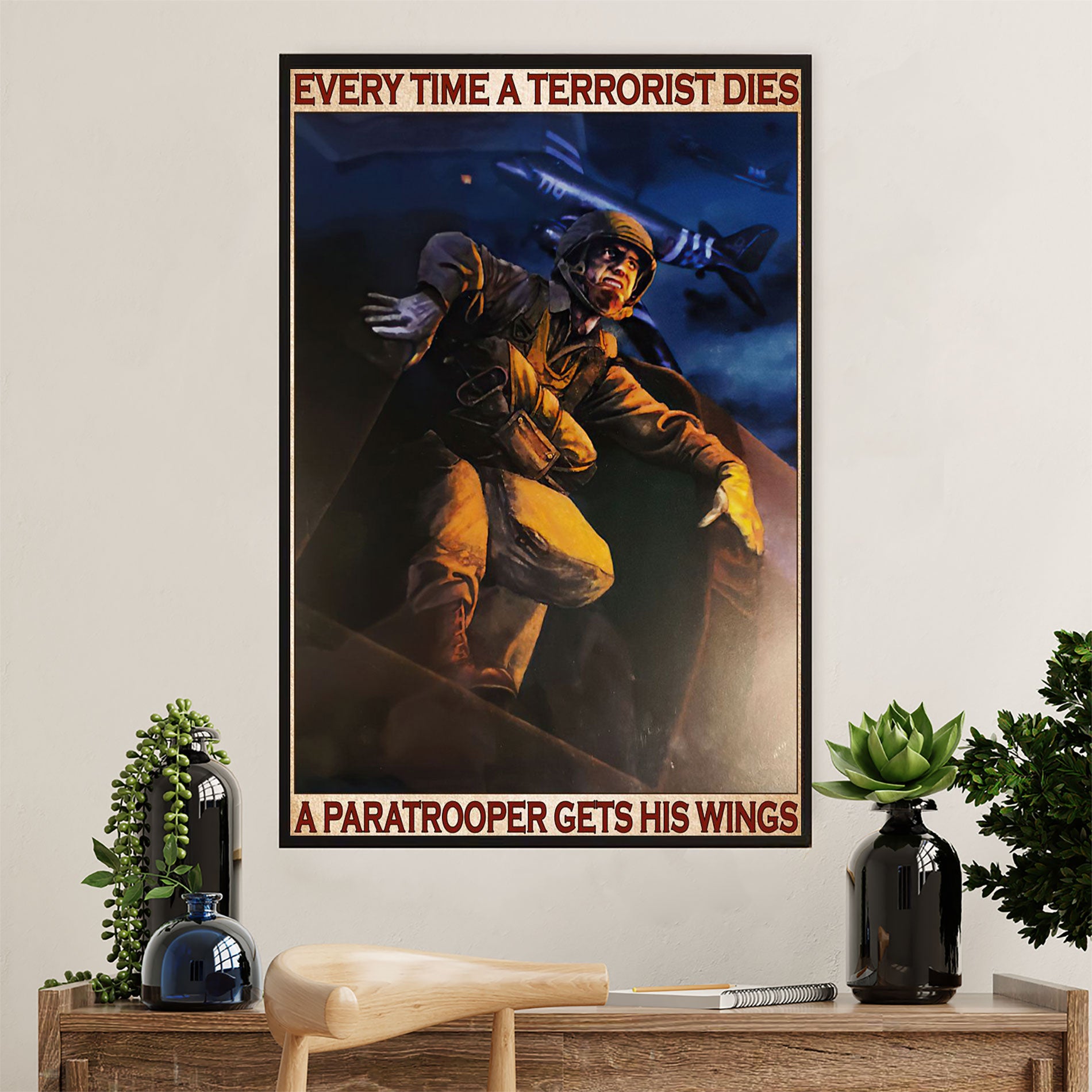 US Army Military Canvas Wall Art | Paratrooper Gets His Wings | American Independence Day Gift for Soldiers