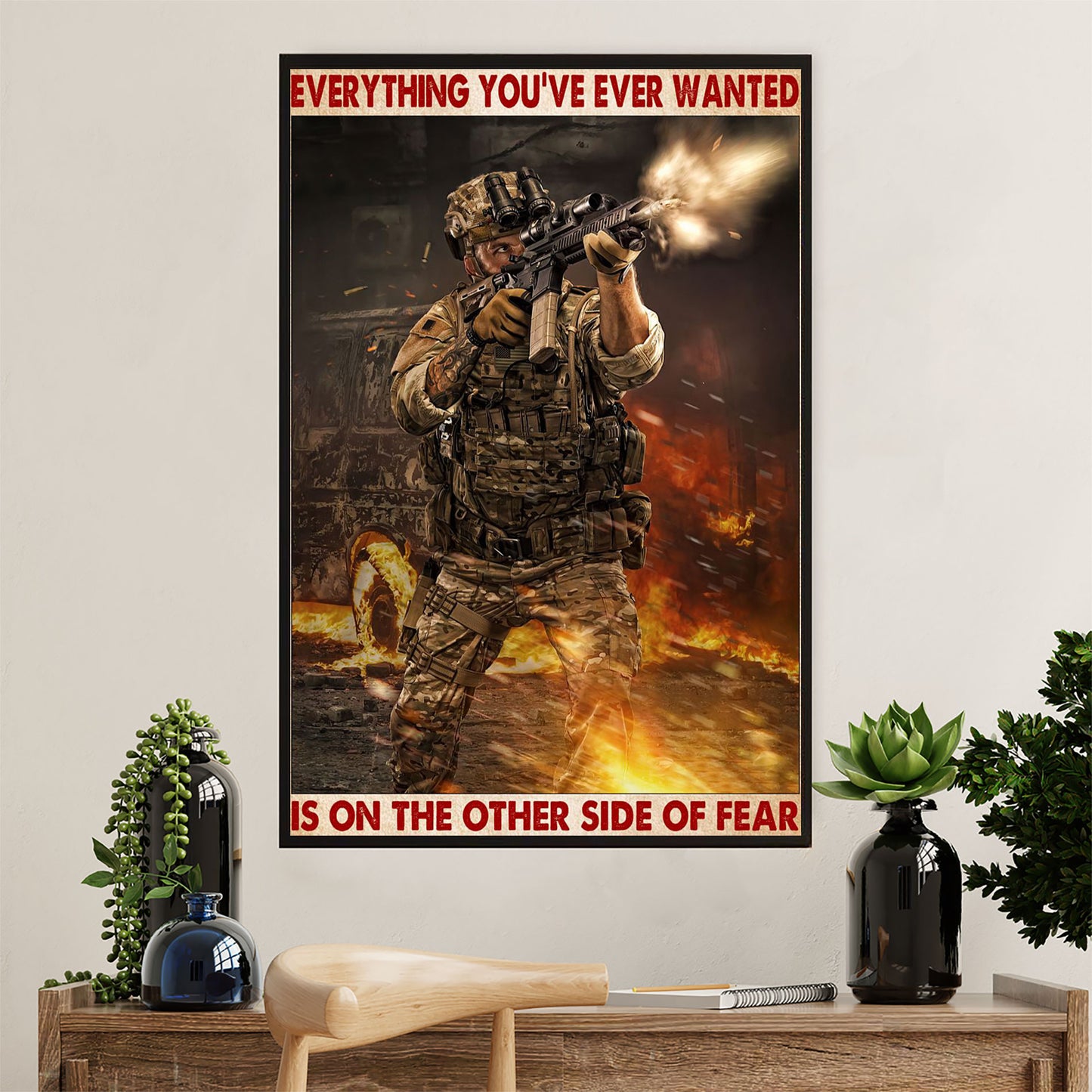 US Army Military Canvas Wall Art | Other Side Of Fear | American Independence Day Gift for Soldiers