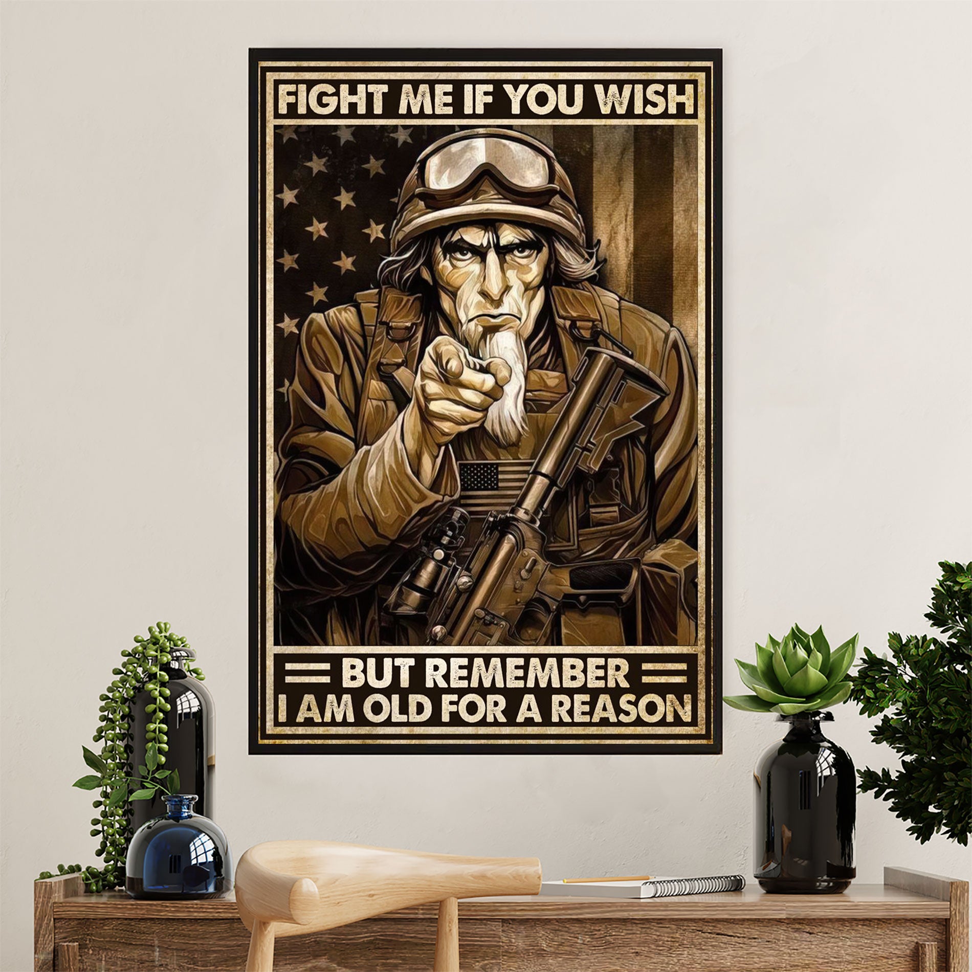 US Army Military Canvas Wall Art | Old For A Reason | American Independence Day Gift for Soldiers