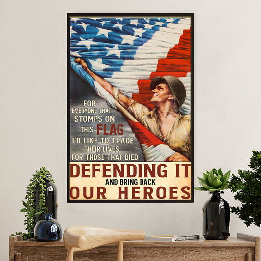 US Army Military Poster Wall Art | Bring Back Our Heroes | American Independence Day Gift for Soldiers