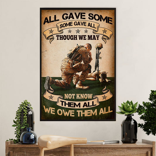 US Army Military Poster Wall Art | Memorial We Owe Them All | American Independence Day Gift for Soldiers