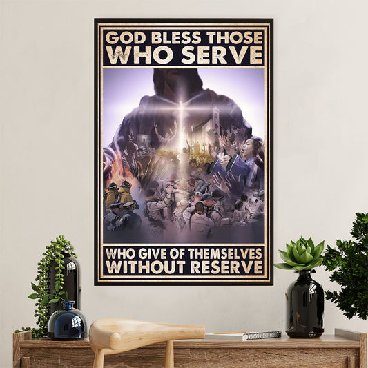 US Army Military Poster Wall Art | God Bless | American Independence Day Gift for Soldiers