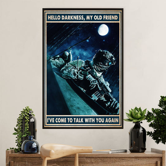 US Army Military Canvas Wall Art | Hello Darkness | American Independence Day Gift for Soldiers