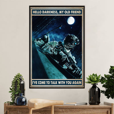 US Army Military Poster Wall Art | Hello Darkness | American Independence Day Gift for Soldiers