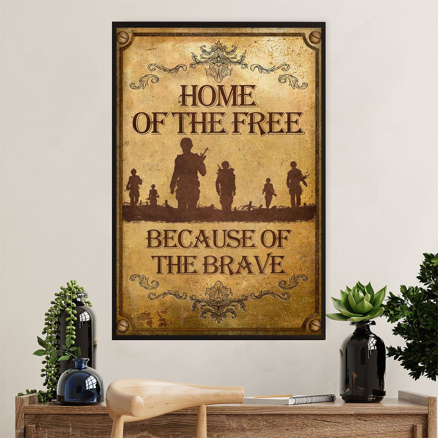 US Army Military Canvas Wall Art | Home Of The Free | American Independence Day Gift for Soldiers