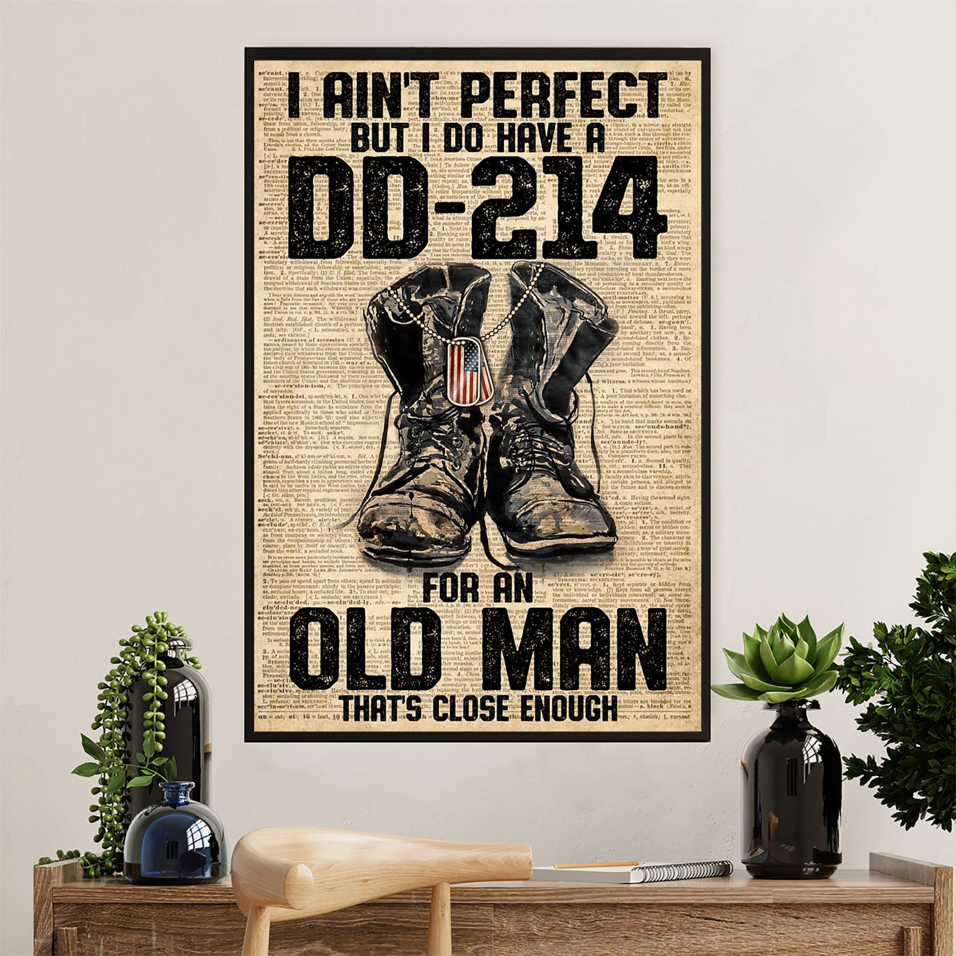US Army Military Canvas Wall Art | Old Man Veteran | American Independence Day Gift for Soldiers