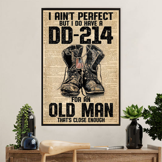 US Army Military Canvas Wall Art | Old Man Veteran | American Independence Day Gift for Soldiers