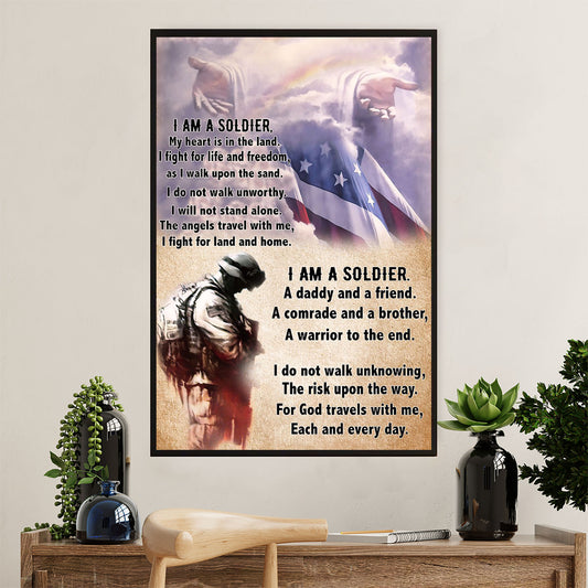 US Army Military Canvas Wall Art | I Am A Soldier | American Independence Day Gift for Soldiers