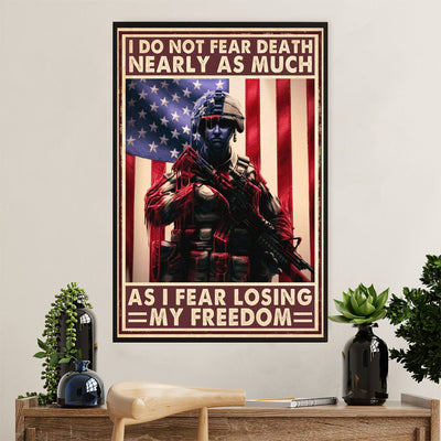 US Army Military Poster Wall Art | US Flag Soldier | American Independence Day Gift for Soldiers