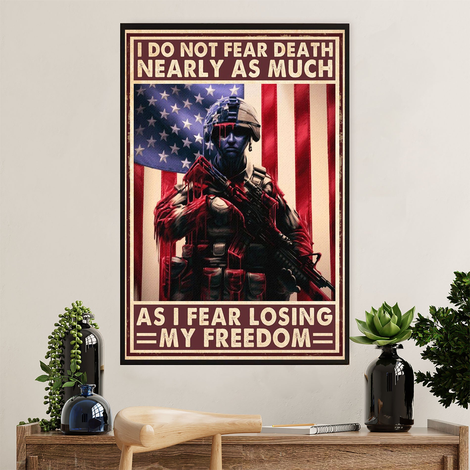US Army Military Canvas Wall Art | US Flag Soldier | American Independence Day Gift for Soldiers