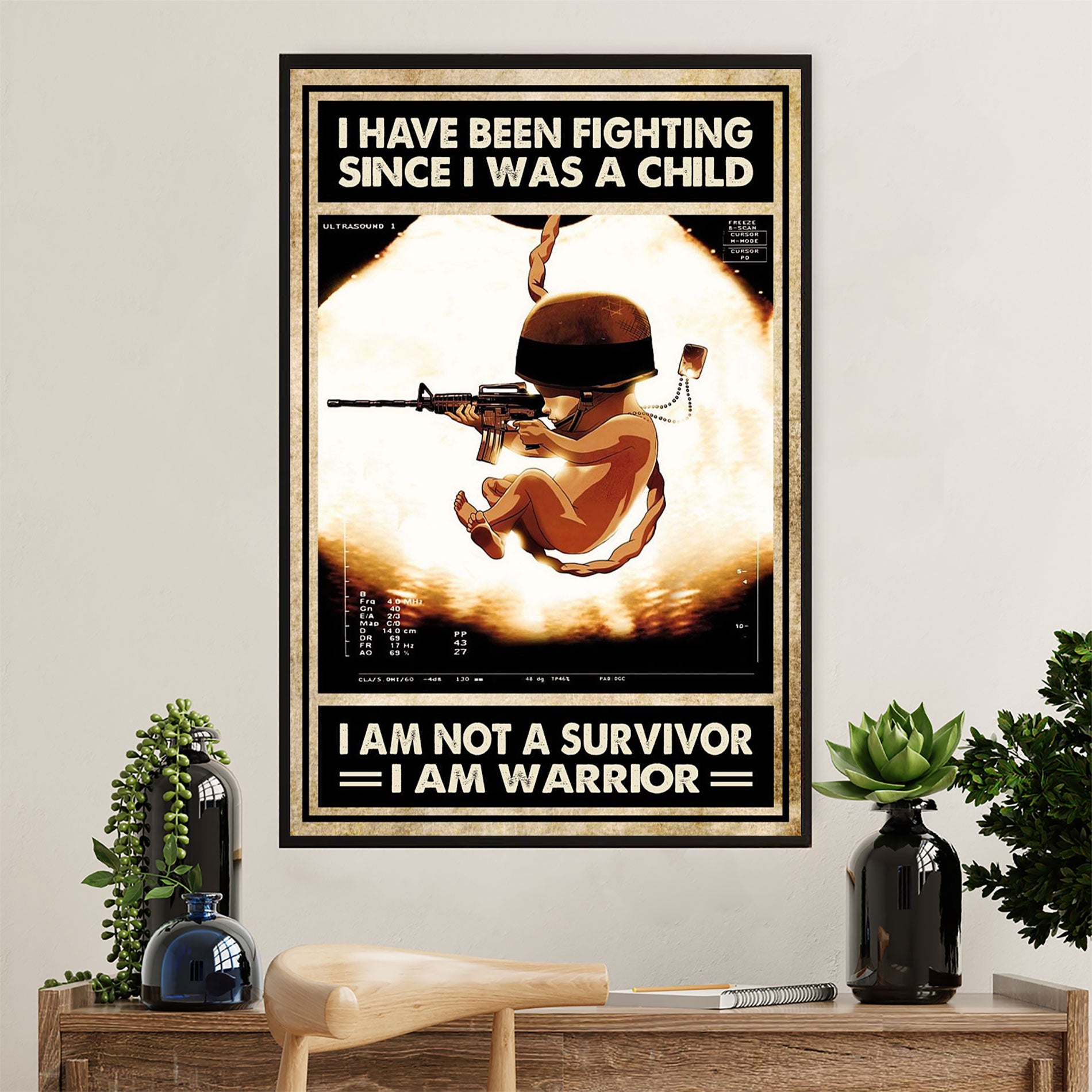 US Army Military Poster Wall Art | I Am Warrior | American Independence Day Gift for Soldiers