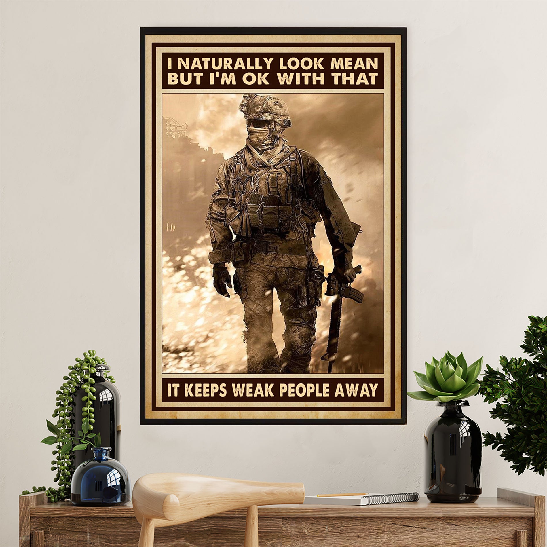 US Army Military Poster Wall Art | Keeps Weak People Away | American Independence Day Gift for Soldiers