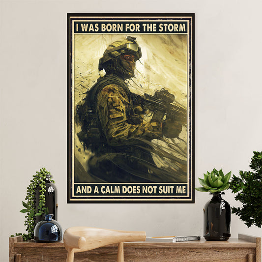 US Army Military Canvas Wall Art | Born For The Storm | American Independence Day Gift for Soldiers