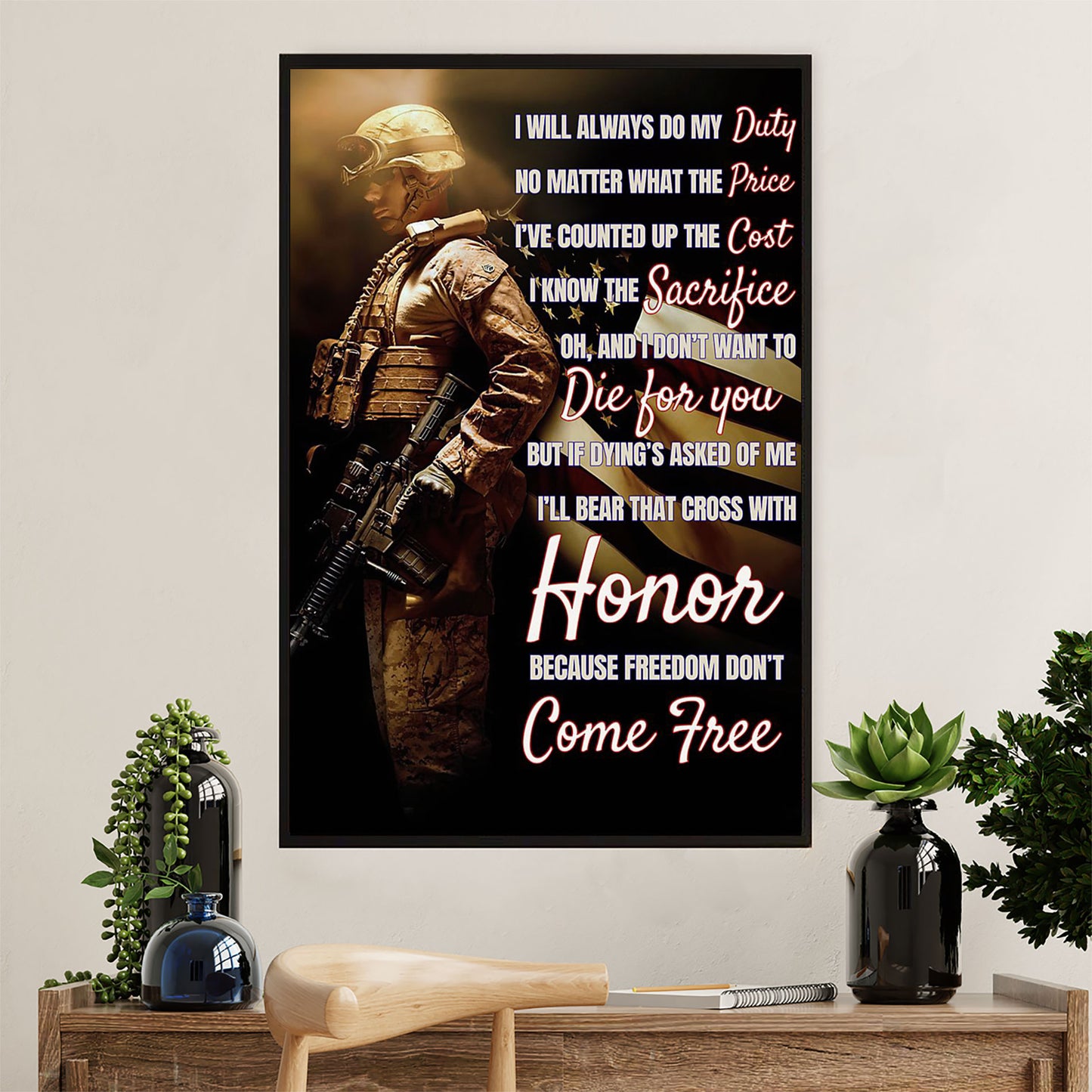 US Army Military Poster Wall Art | Freedom Don't Come Free | American Independence Day Gift for Soldiers
