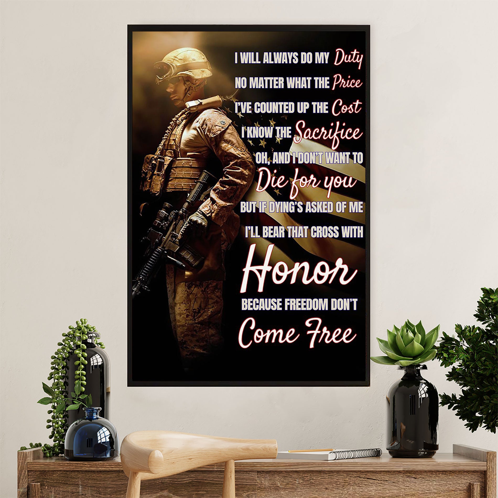 US Army Military Poster Wall Art | Freedom Don't Come Free | American Independence Day Gift for Soldiers