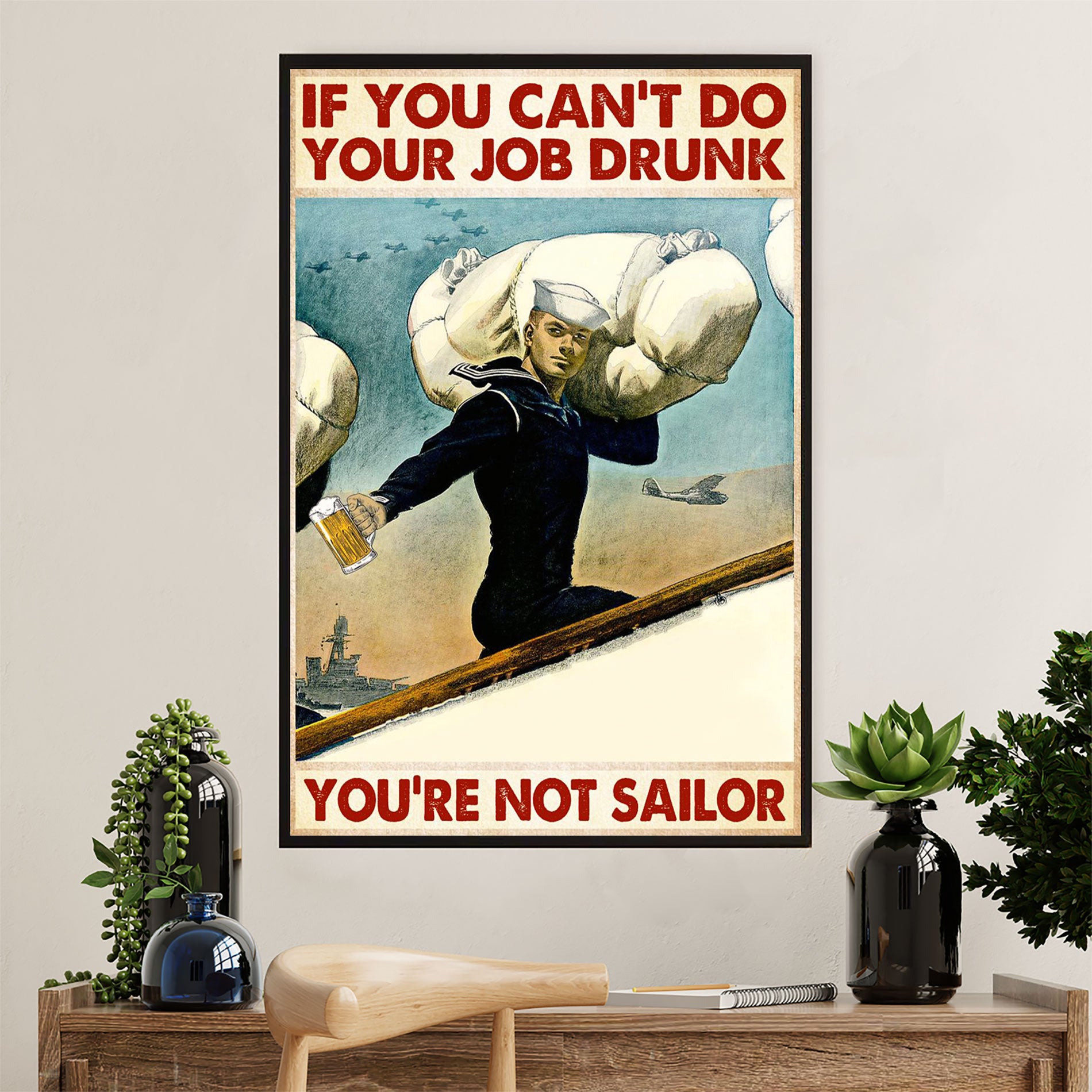 US Army Military Poster Wall Art | Drunk Sailor | American Independence Day Gift for Soldiers