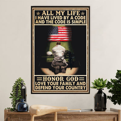 US Army Military Poster Wall Art | Love Family, Defend Country | American Independence Day Gift for Soldiers