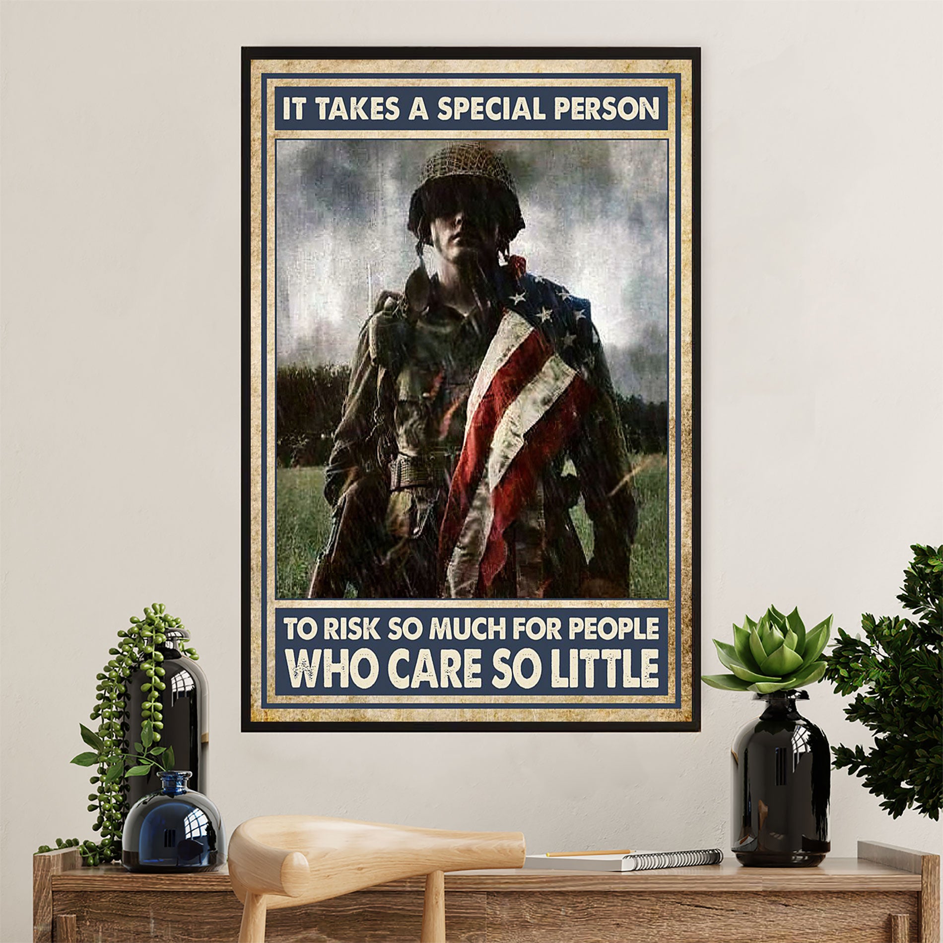 US Army Military Poster Wall Art | Who Care So Little | American Independence Day Gift for Soldiers
