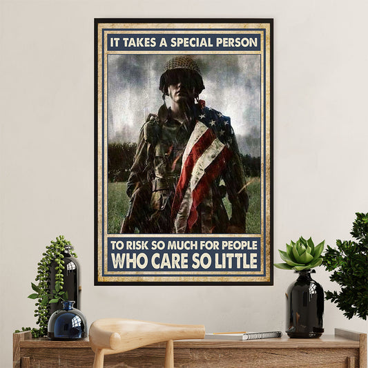 US Army Military Poster Wall Art | Who Care So Little | American Independence Day Gift for Soldiers